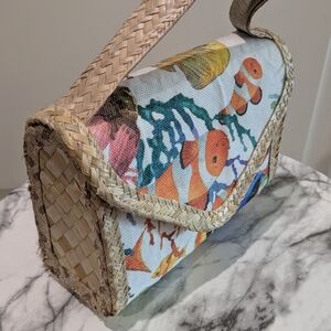 Colorful Fish Print Woven Shoulder Bag